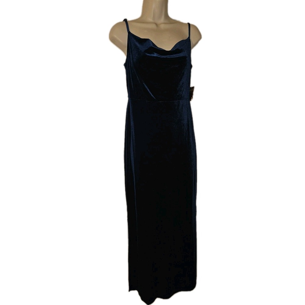 Taylor Womens 2 Blue Cowl Neck‎ Sleeveless Maxi Velvet Dress Cocktail Party New